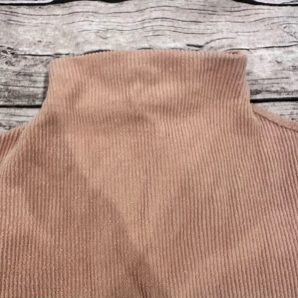 Reformation Tan Ribbed Mock Neck Sweater; Boxy, Cropped, Oversized XS